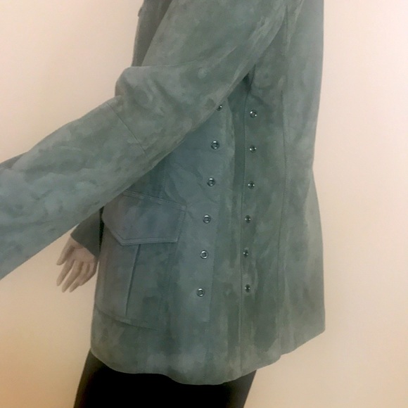 ST JOHN Green Suede Leather Jacket Size M - Picture 4 of 9